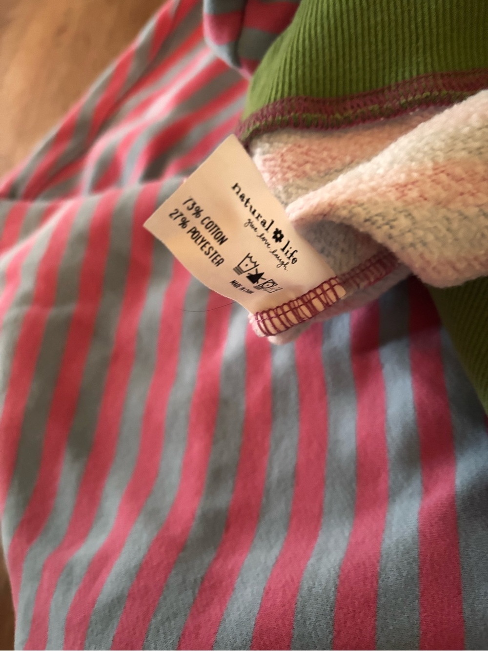 Natural Life Striped Pink & Light Blue Crewneck with Green Trim xl - Picture 4 of 4